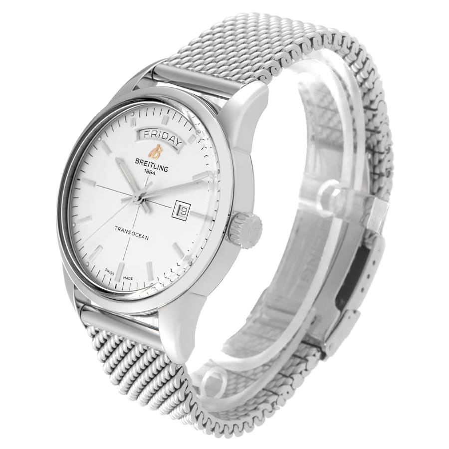Breitling Transocean Silver Dial Mesh Bracelet Steel Mens Watch A45310