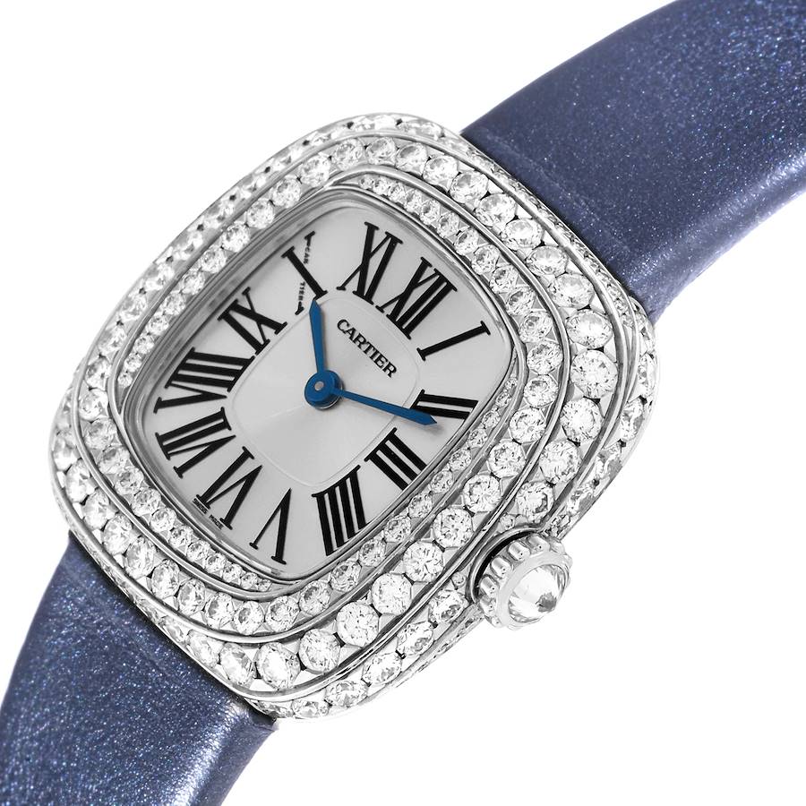 Cartier Coussin White Gold Diamond Blue Strap Ladies Watch WJSC0002