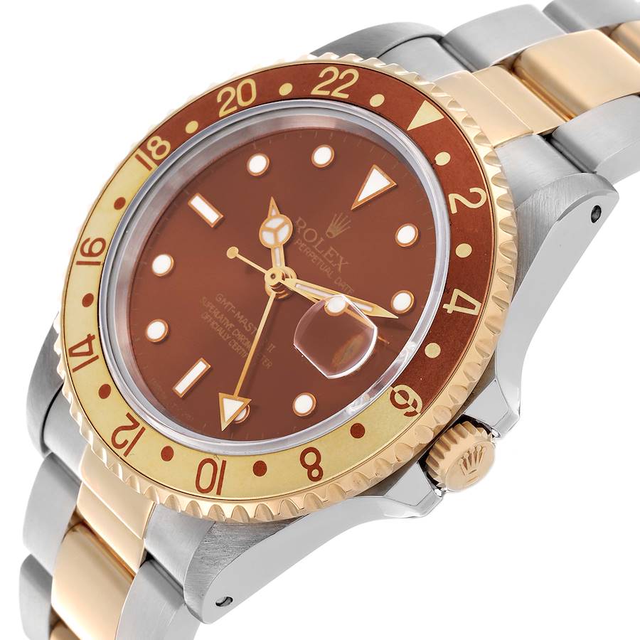 Rolex GMT Master II Root Beer Steel Yellow Gold Mens Watch 16713