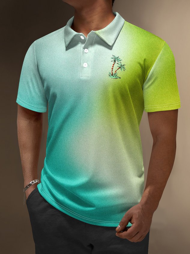 Moisture-Wicking Gradient Coconut Tree Short Sleeve Golf Polo