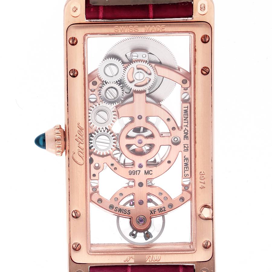 Cartier Tank Cintr&eacute;e Skeleton Rose Gold Mens Watch WHTA0008