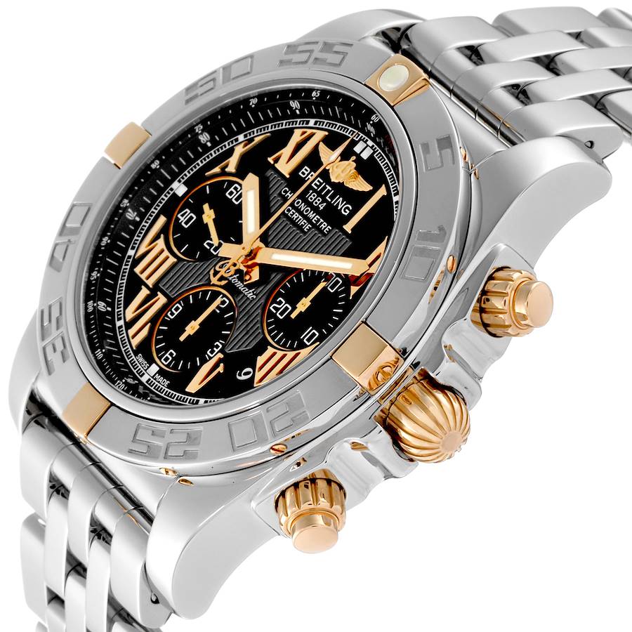 Breitling Chronomat Black Dial Steel Rose Gold Mens Watch IB0110