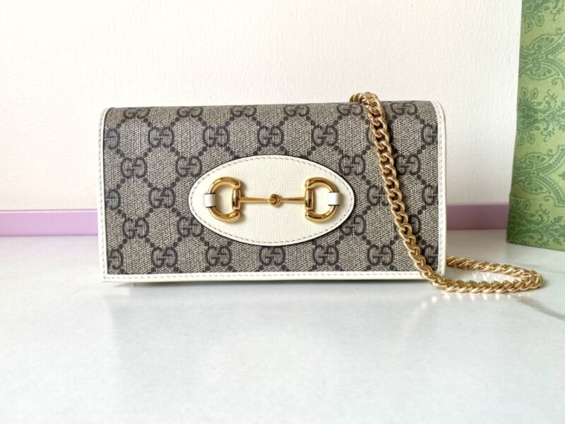 Replica Gucci Horsbet Chain Clutch White