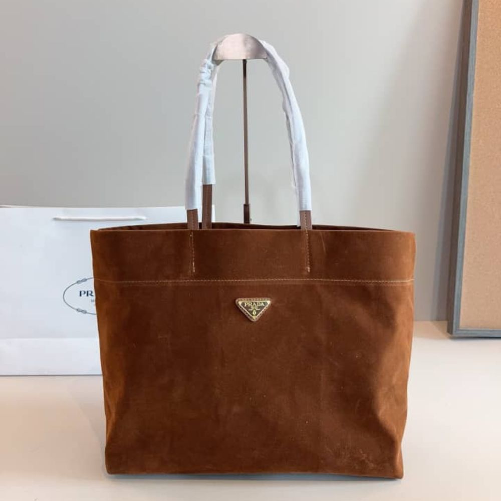 Prada Suede Tote Bag Cocoa Brown 37Cm