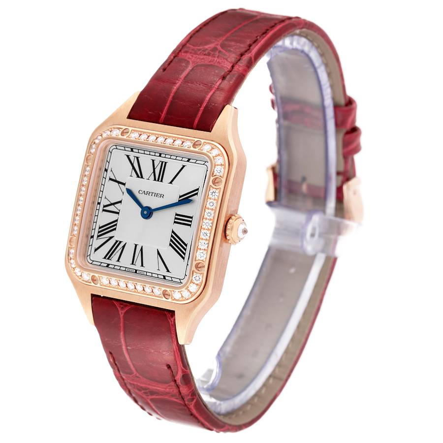 Cartier Santos Dumont 18k Rose Diamond Bezel Ladies Watch WJSA0017
