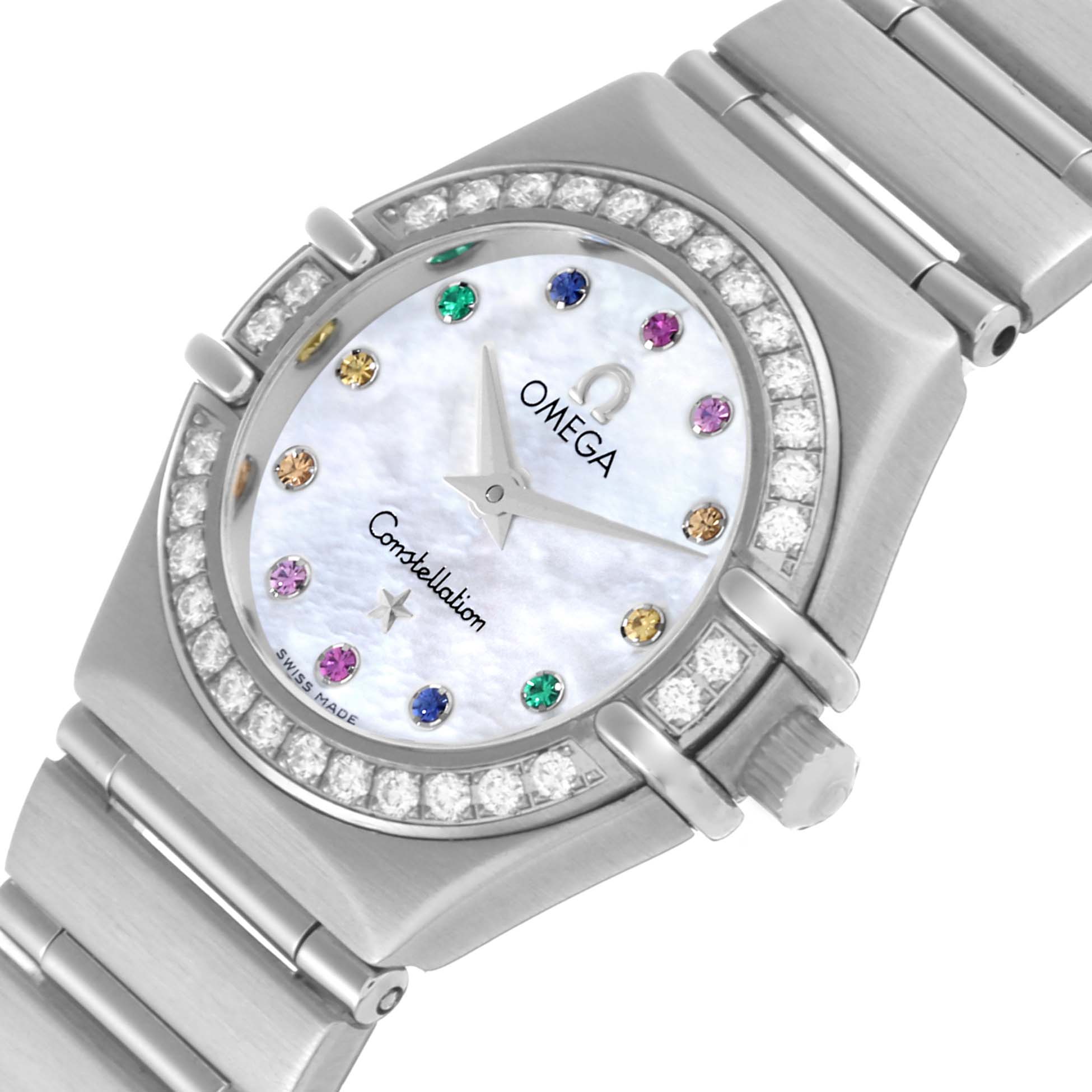 Omega Constellation Iris Steel Multi Stone Mother of Pearl Diamond Ladies Watch 22.25 MM 1460.79.00