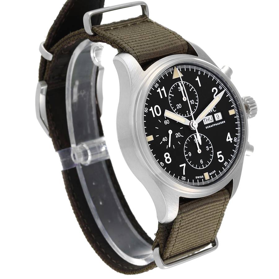 IWC Spitfire Pilot Steel Black Dial Chronograph Mens Watch IW377724