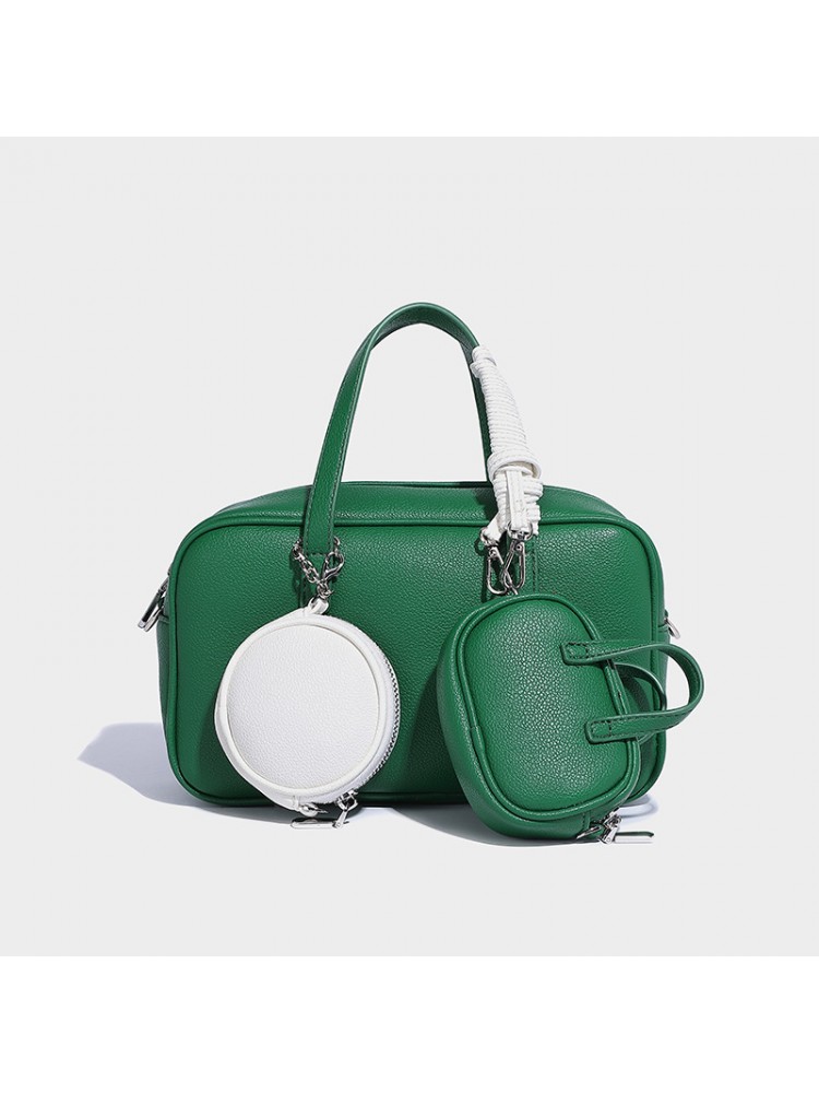 Colorblock Leather Bowler Bag With 2 Mini Bag