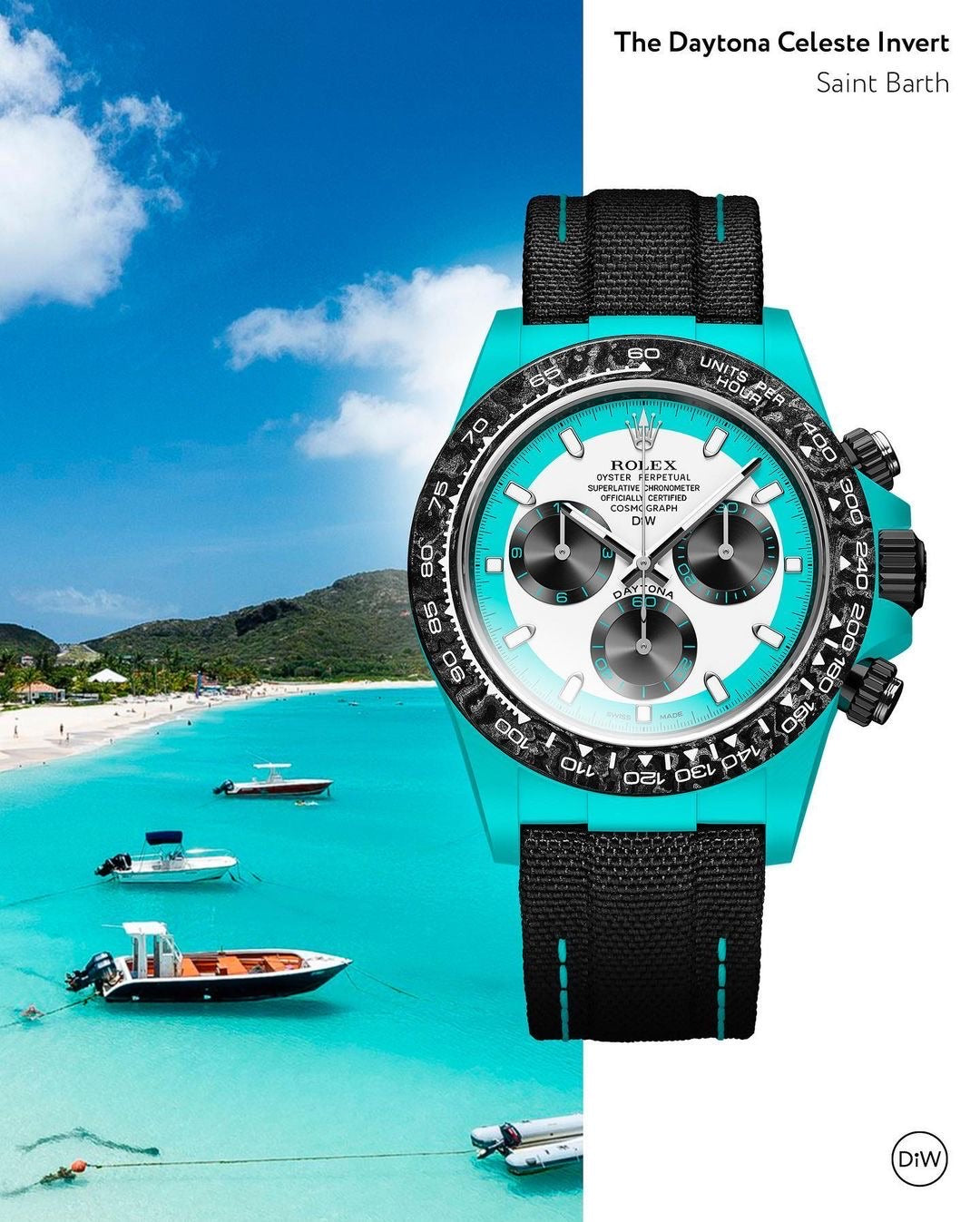 ROLEX Diw Daytona quartz fiber celeste invert 40mm oyster black