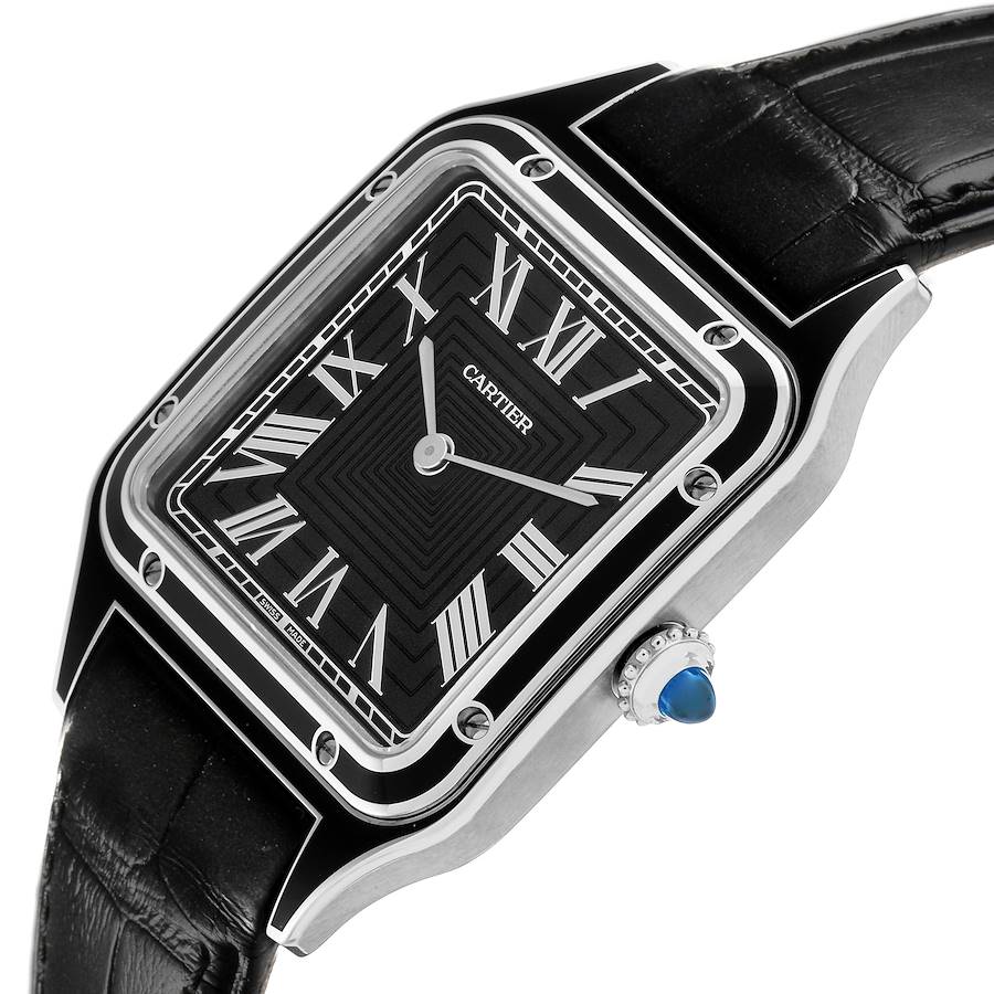 Cartier Santos Dumont Large Black Strap Steel Mens Watch WSSA0046 Unworn
