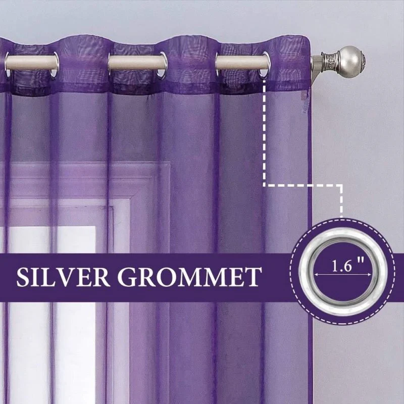 Solid Sheer Curtains Elegant Grommet Window Voile Panels Drapes Treatment 2 Panels