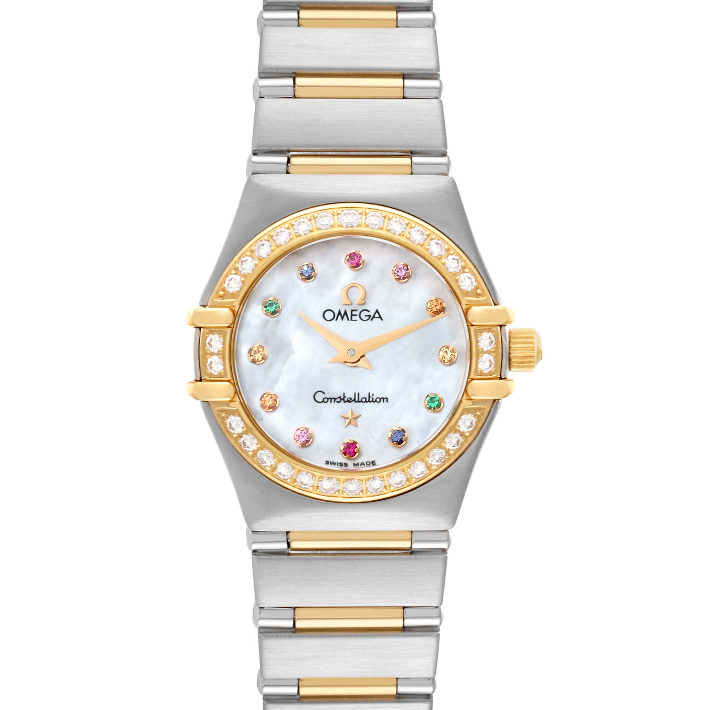 Omega Constellation Steel Yellow Gold Diamond Mother of Pearl Iris Ladies Watch 22.5 MM 1367.79.00