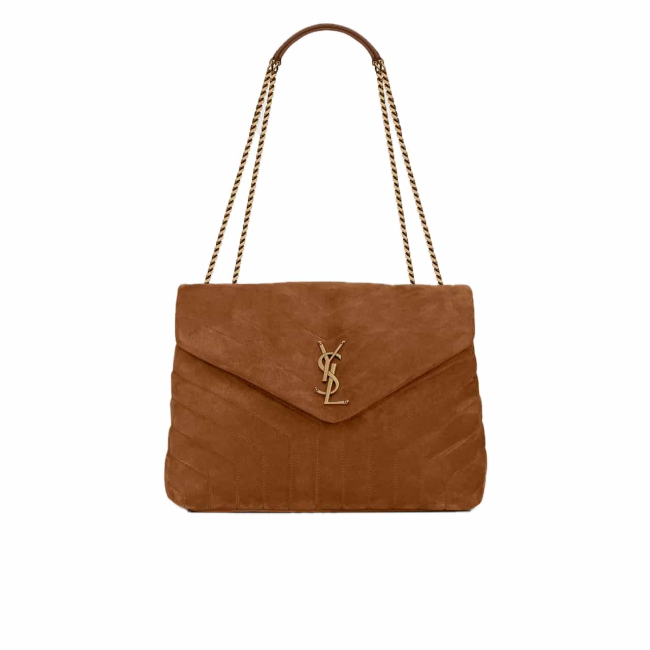 Saint Laurent Cinnamon Loulou Large Chain Bag In Suede Brown 31Cm