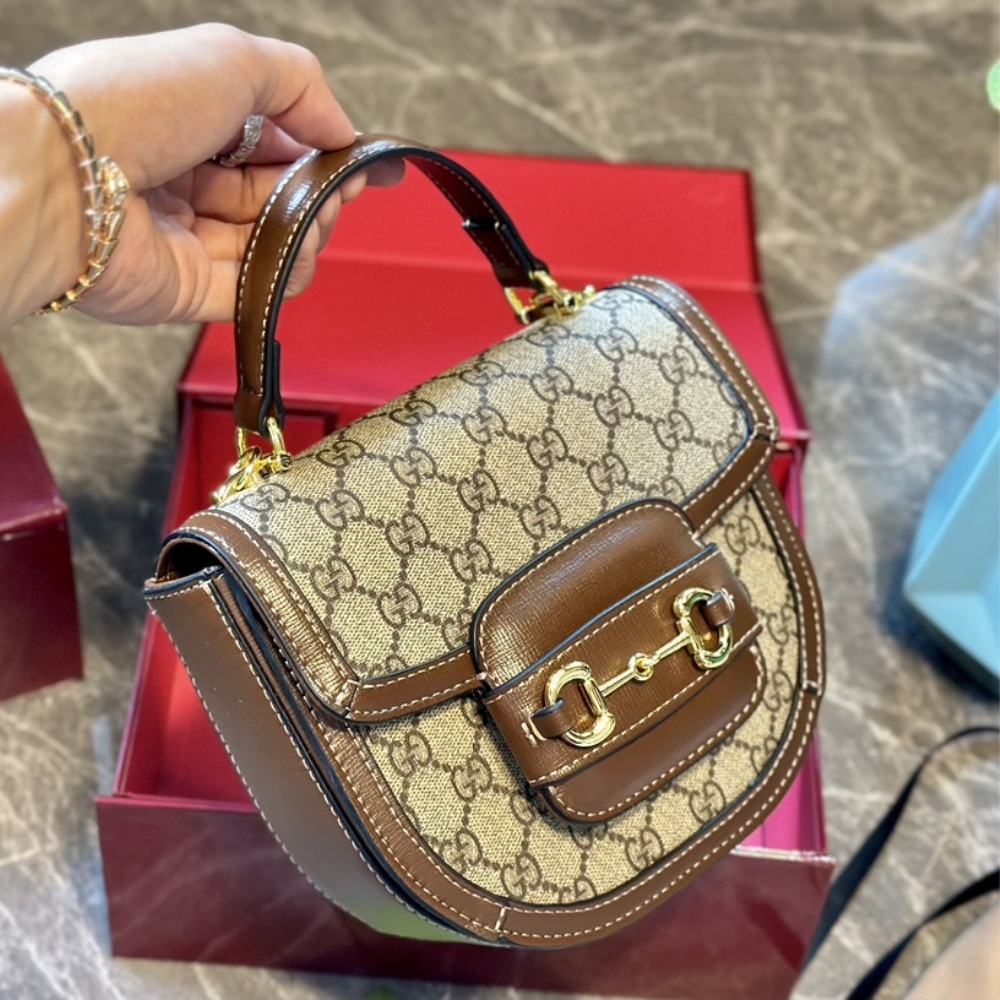 Gucci Horsebit 1955 Mini Top Handle Bag Beige And Ebony ‎14Cm 781387 92Tcg 8563