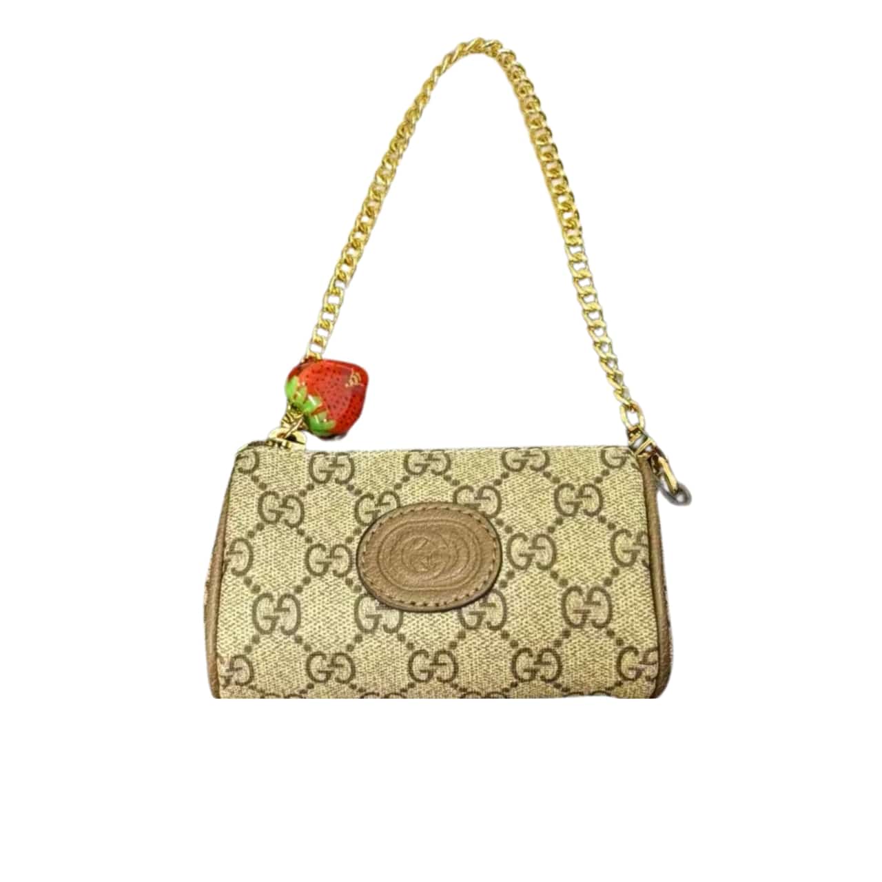 Gucci Double G Coin Purse Strawberry Wallet Beige 13Cm