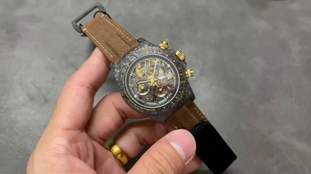 Rolex Daytona Cosmograph DIW Carbon Case Skeleton Dial Brwon Nylon Strap