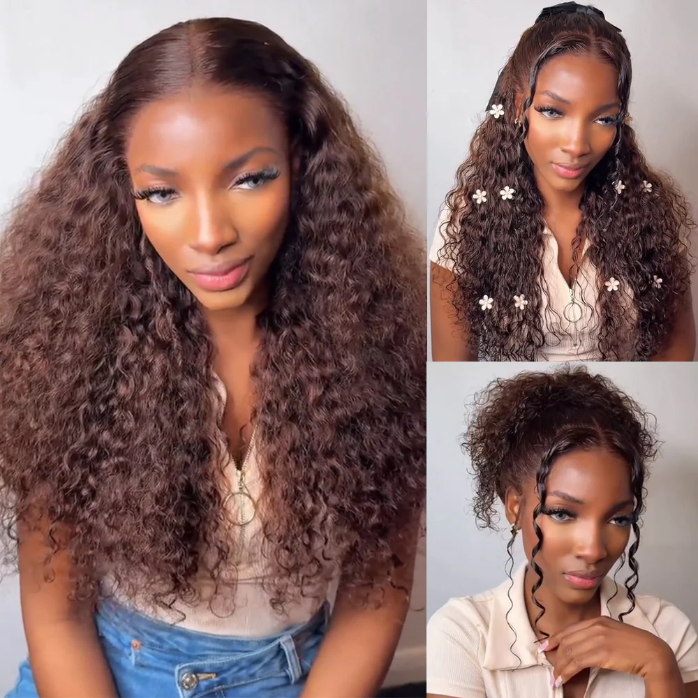 Megalook 13x6 Three-Go™ Glueless Wig Curly With Drawstring Natural Black & Chocolate Brown Human Hair