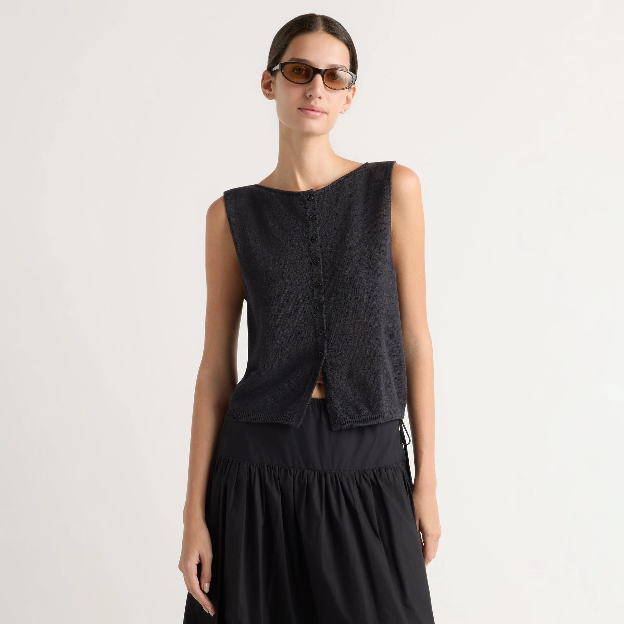 Elith Cotton-Linen Button Knit Vest