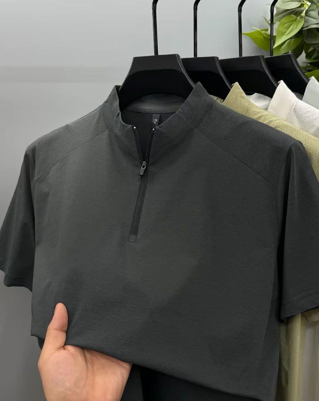 Summer outdoor sports spliced half-zip mock neck tee