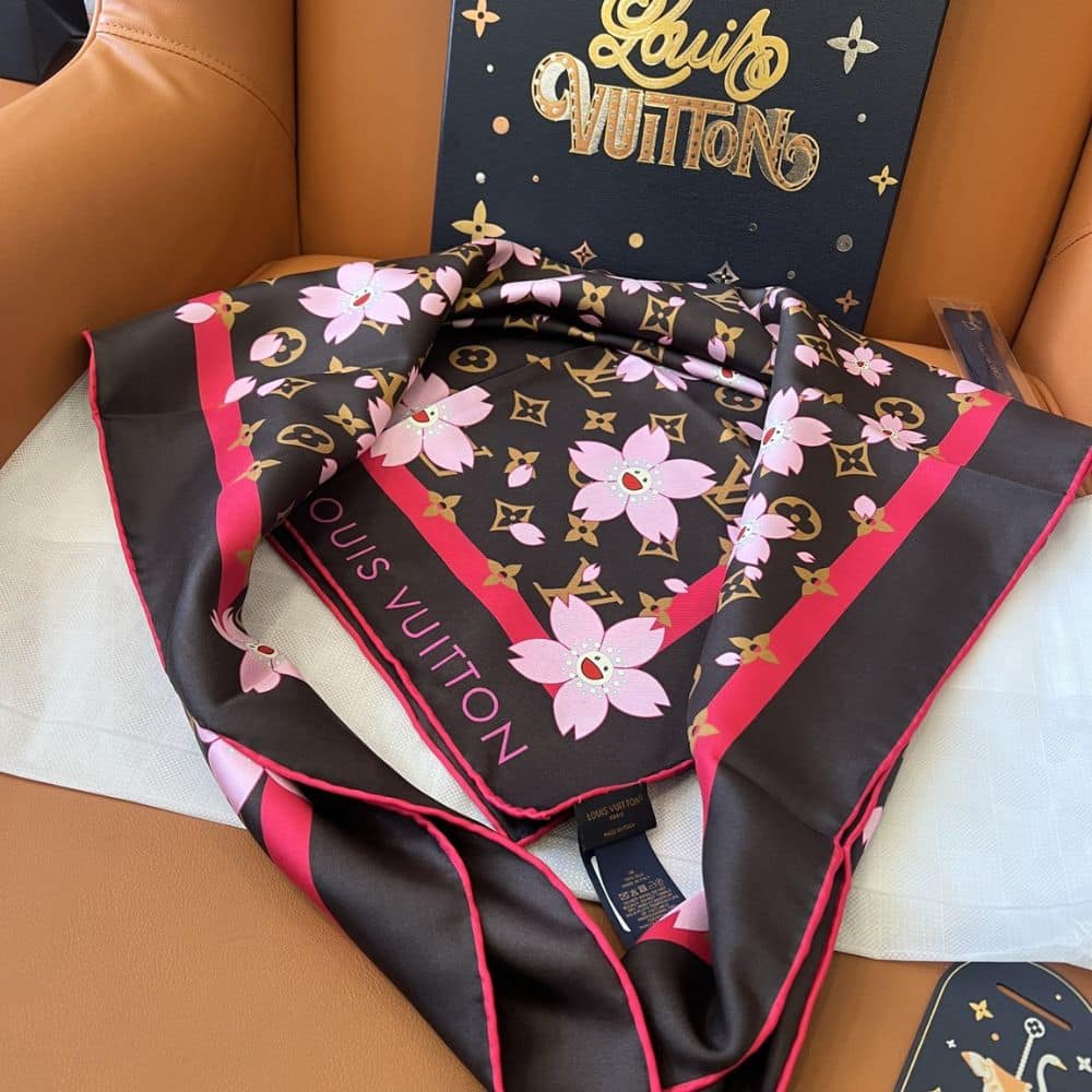 Louis Vuitton X Takashi Murakami Monogram Cherry Blossom Square Sakura Brown 90cm M96102