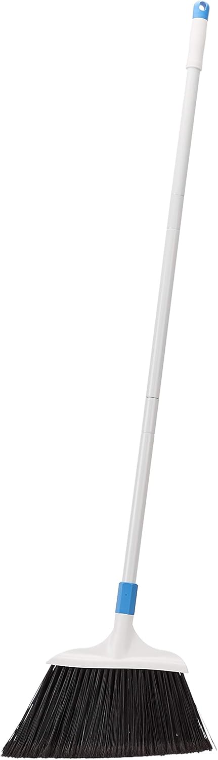 Heavy-Duty Floor Cleaning Broom with Stiff Bristles, Sturdy 3-Piece Handle, Easy to Assemble, Indoor Outdoor Use for Driveways and Sidewalks, Blue and White