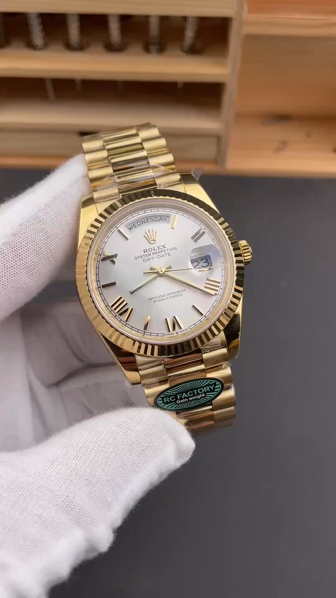 CC Rolex Day-Date 228238 Silver Roman Dial Fluted Bezel 40mm Mens Replica Watch
