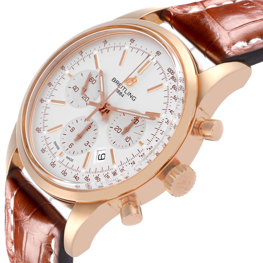 Breitling Transocean 43mm Chronograph Rose Gold Mens Watch RB0152