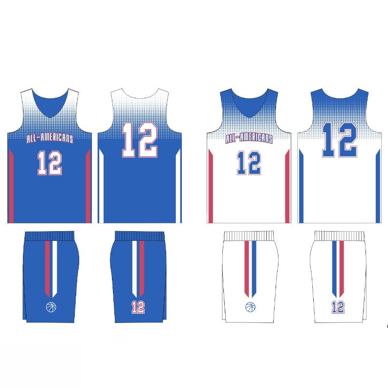 Custom Blue White All-Americans Reversible Basketball Uniform