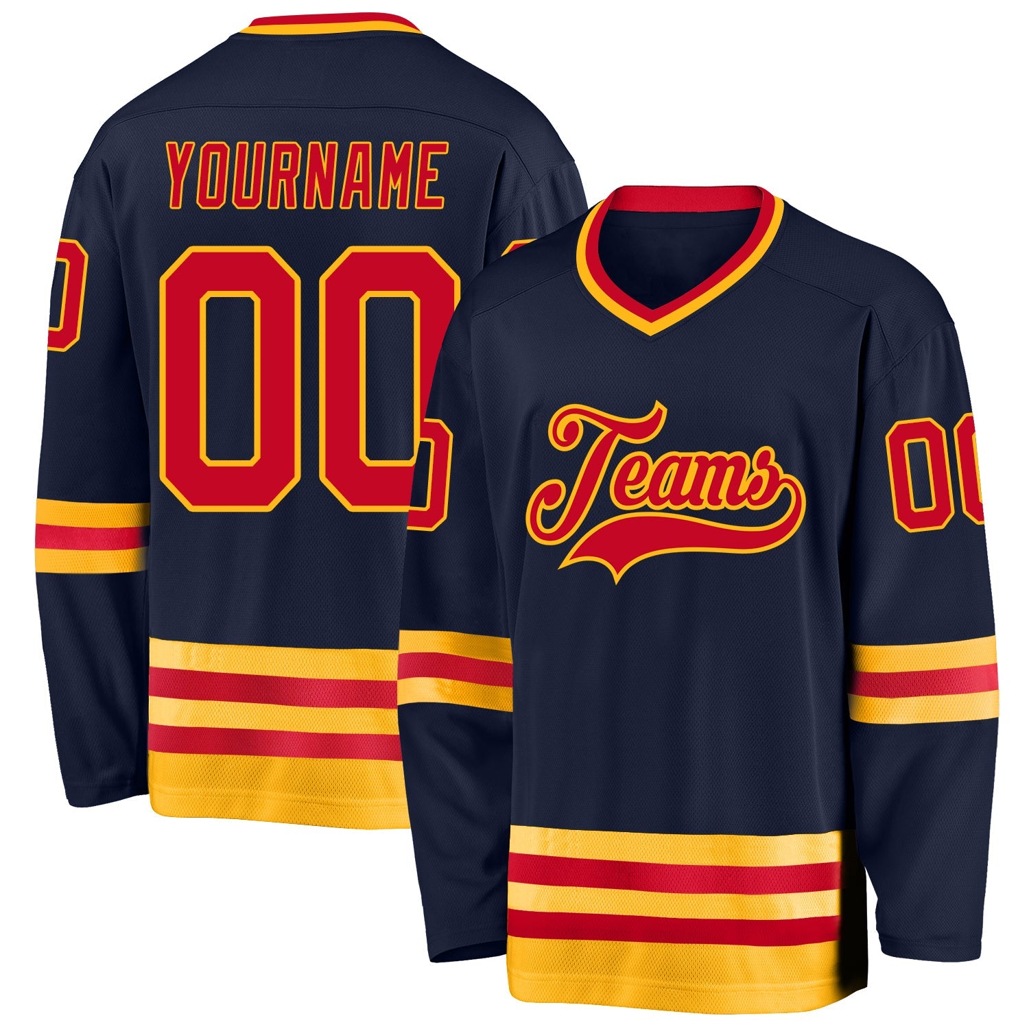 Custom Navy Red-Gold So Cool Hockey Jersey