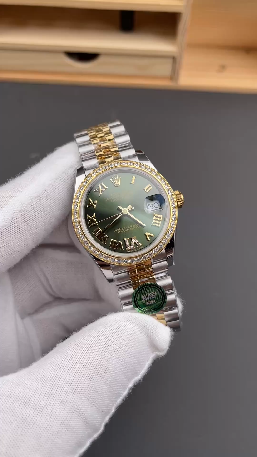 Rolex Datejust 31mm Stainless Steel and Yellow Gold 278383RBR 0016 Green VI Roman Jubilee