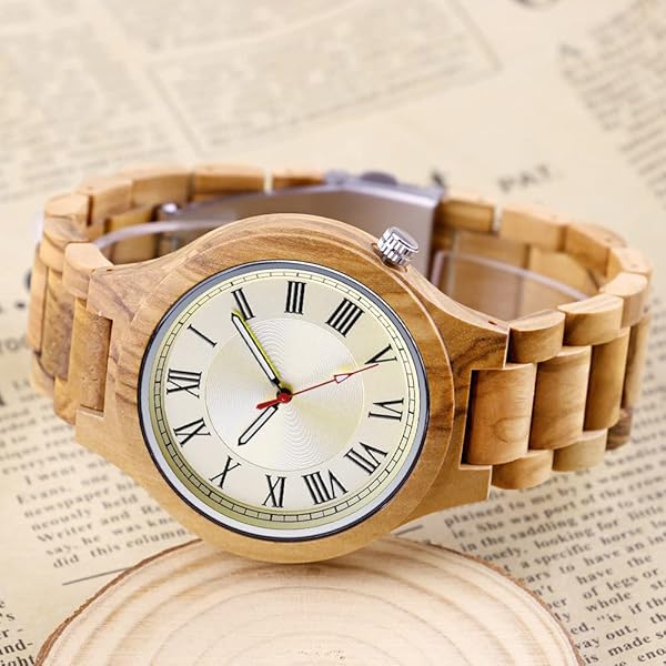 Wooden Watches Mens with Handmade Colorful Bamboo Wood Watch Analog Date Quartz Wooden Watch for Men Q2022-white-US (sale by bulk)