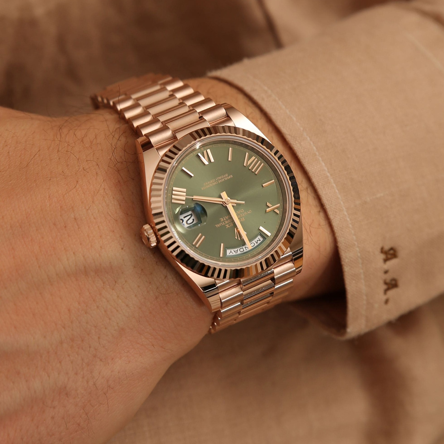 Rolex Day-Date President 40mm Olive Green Dial 18ct Everose Gold 228235-0025 Unworn