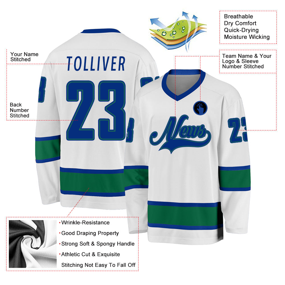 Custom White Royal-Kelly Green So Cool Hockey Jersey