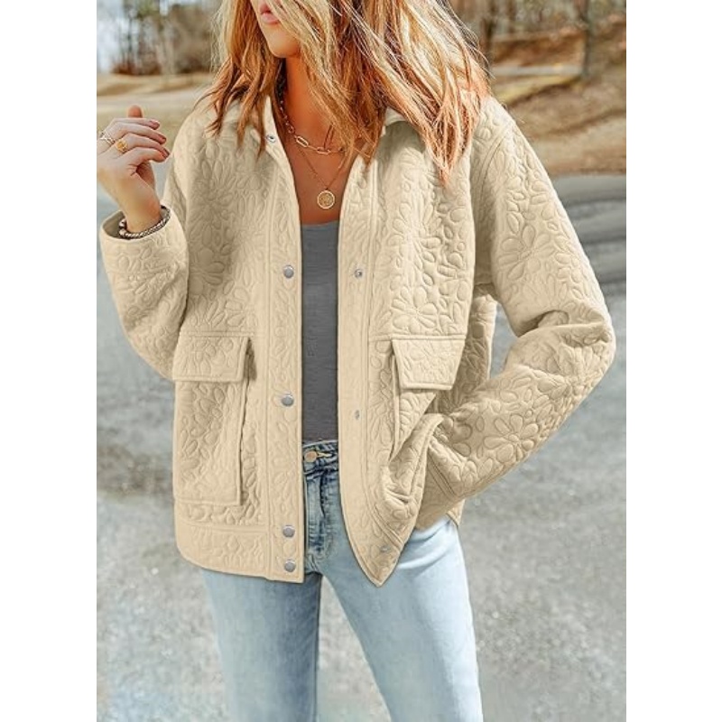 Jackets for Women Casual Long Sleeve Collared Jacquard Coats