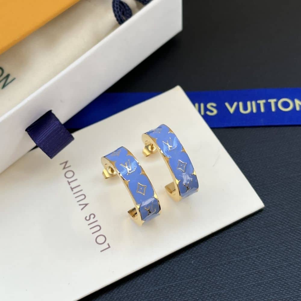 Louis Vuitton Nanogram Enamel Earrings Blue M01832