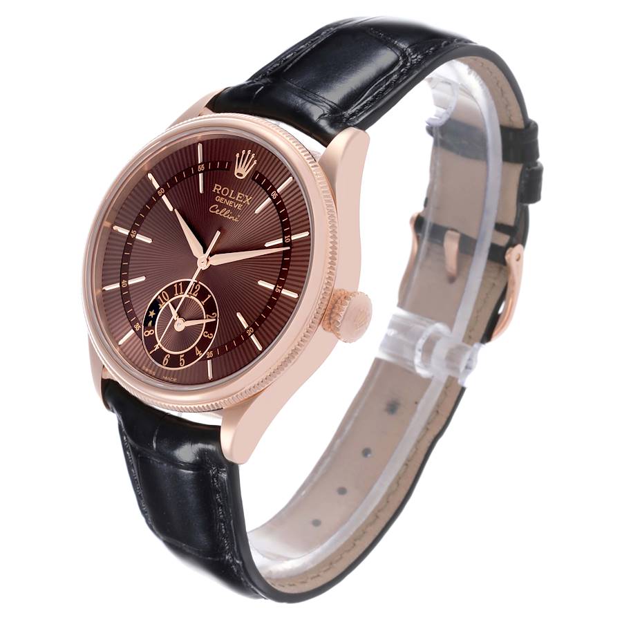Rolex Cellini Dual Time Brown Dial Rose Gold Automatic Mens Watch 50525