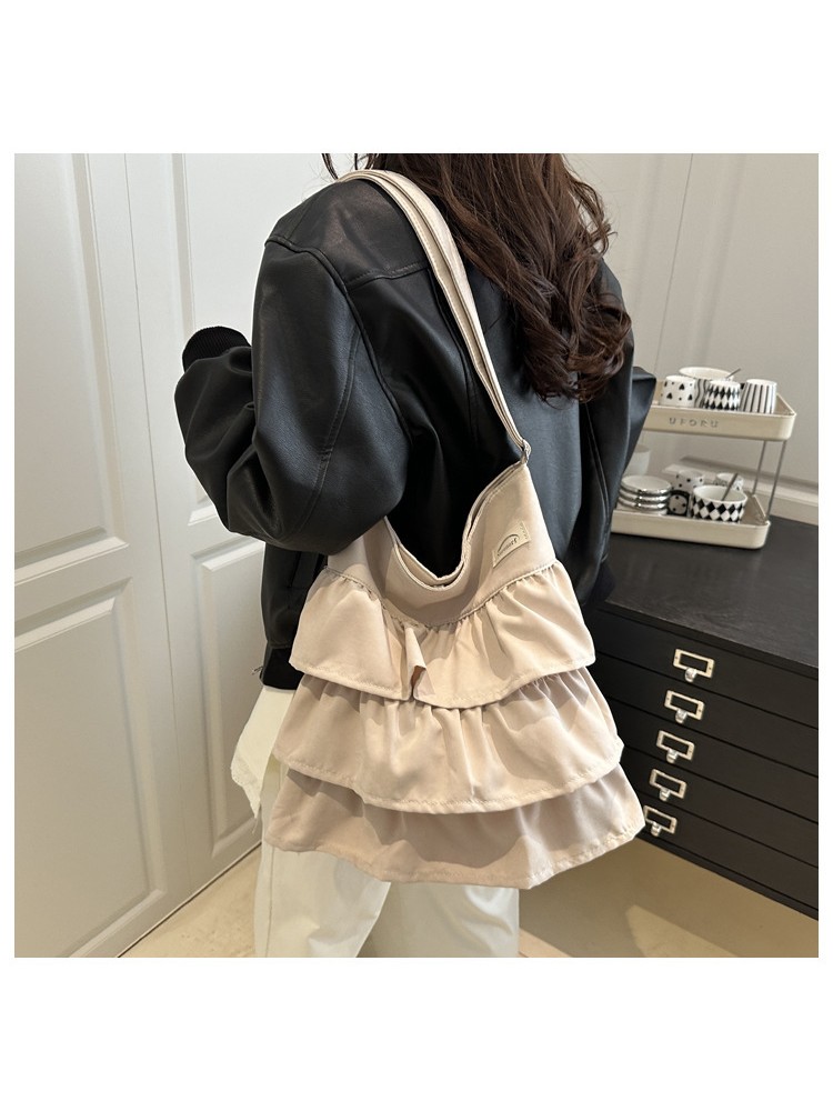 Pure Color Patchwork Ruffle Tote Bag