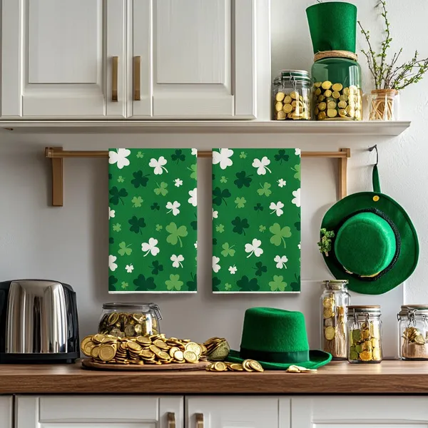 Green Clover Shamrock St. Patrick's Day Kitchen Towels