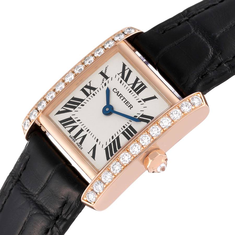 Cartier Tank Francaise Rose Gold Diamond Black Strap Ladies Watch WE104531