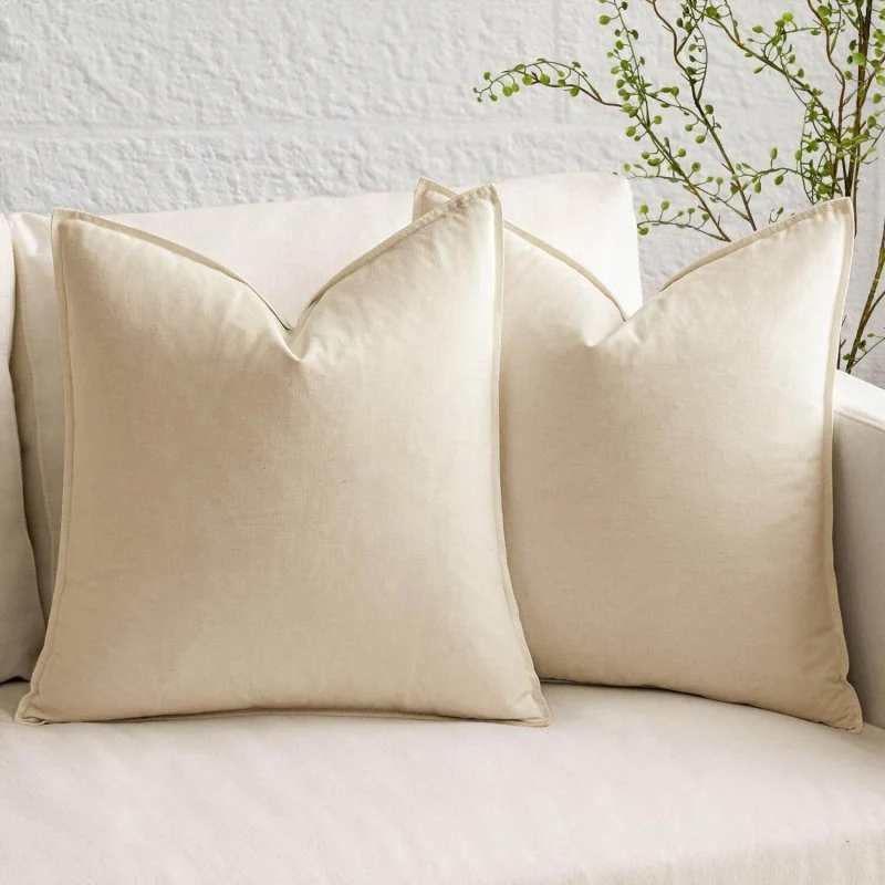 Decorative Linen Modern Farmhouse Home Couch Throw Pillow Covers (Pack of 2)