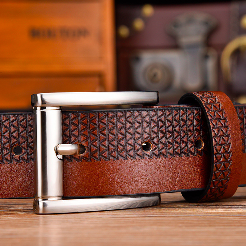 Men's Business Casual Geometric Pattern Pin Buckle Retro PU Leather Belt