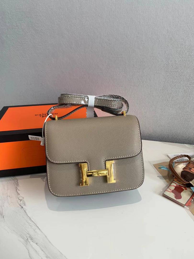 Hermes Constance Epsom Ck18 Etoupe Rose Gold Hardware 18Cm