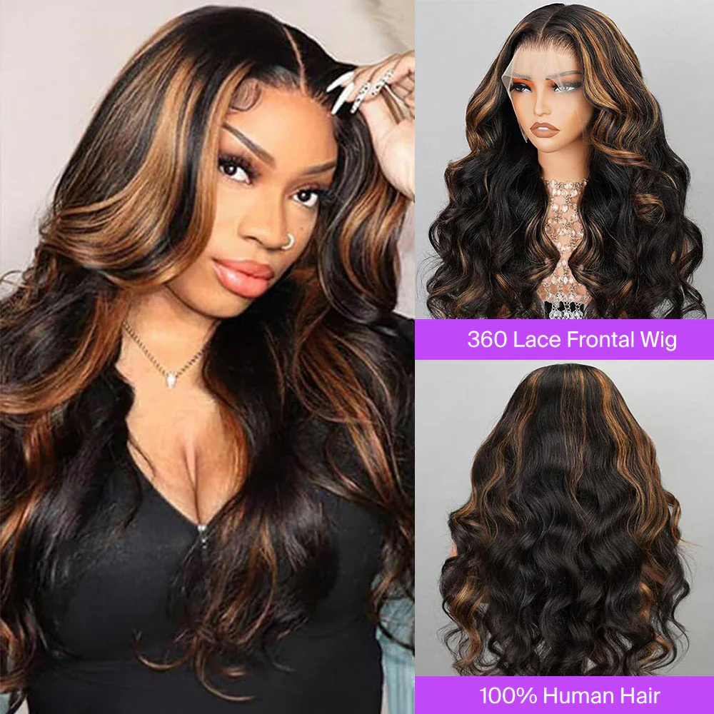 Special offer | 24inch = $149.99 Highlight 360 Lace Frontal Wigs #1BP30 Pre Plucked With Baby Hair