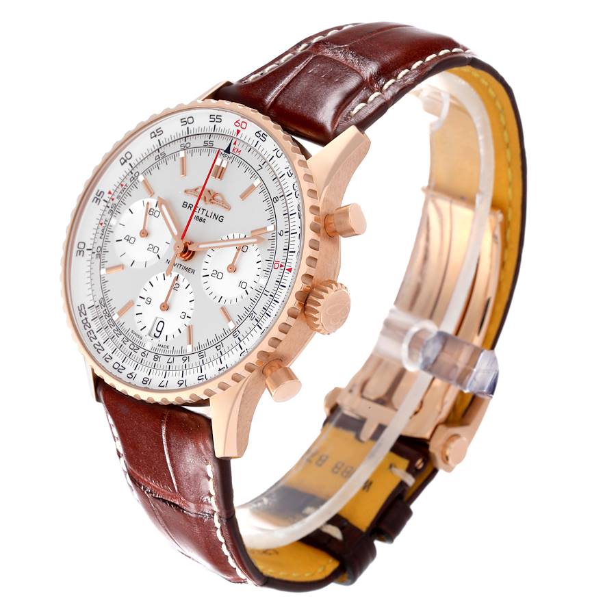Breitling Navitimer B01 41mm Rose Gold Silver Dial Mens Watch RB0139
