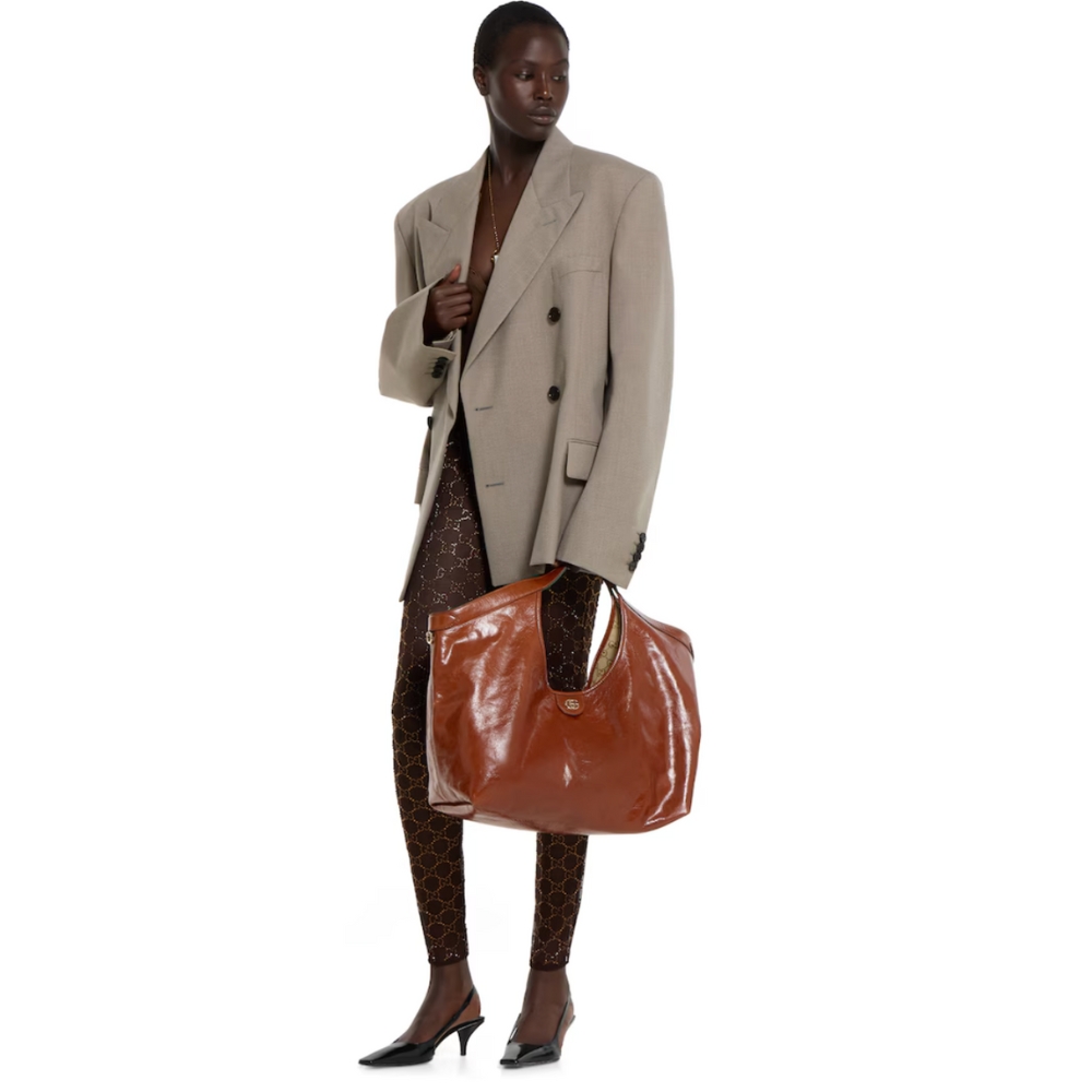 Gucci Giglio Large Tote Bag Dark Brown Leather 60Cm 853971 AAF2H 7645