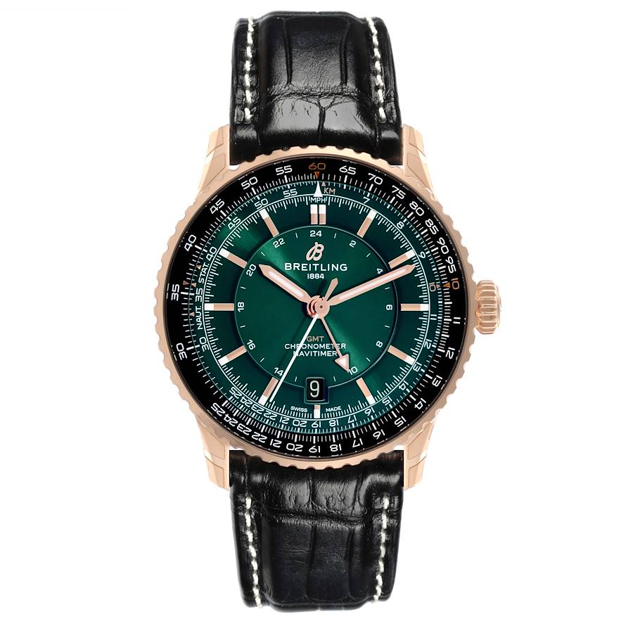 Breitling Navitimer GMT Green Dial Rose Gold Mens Watch R32310