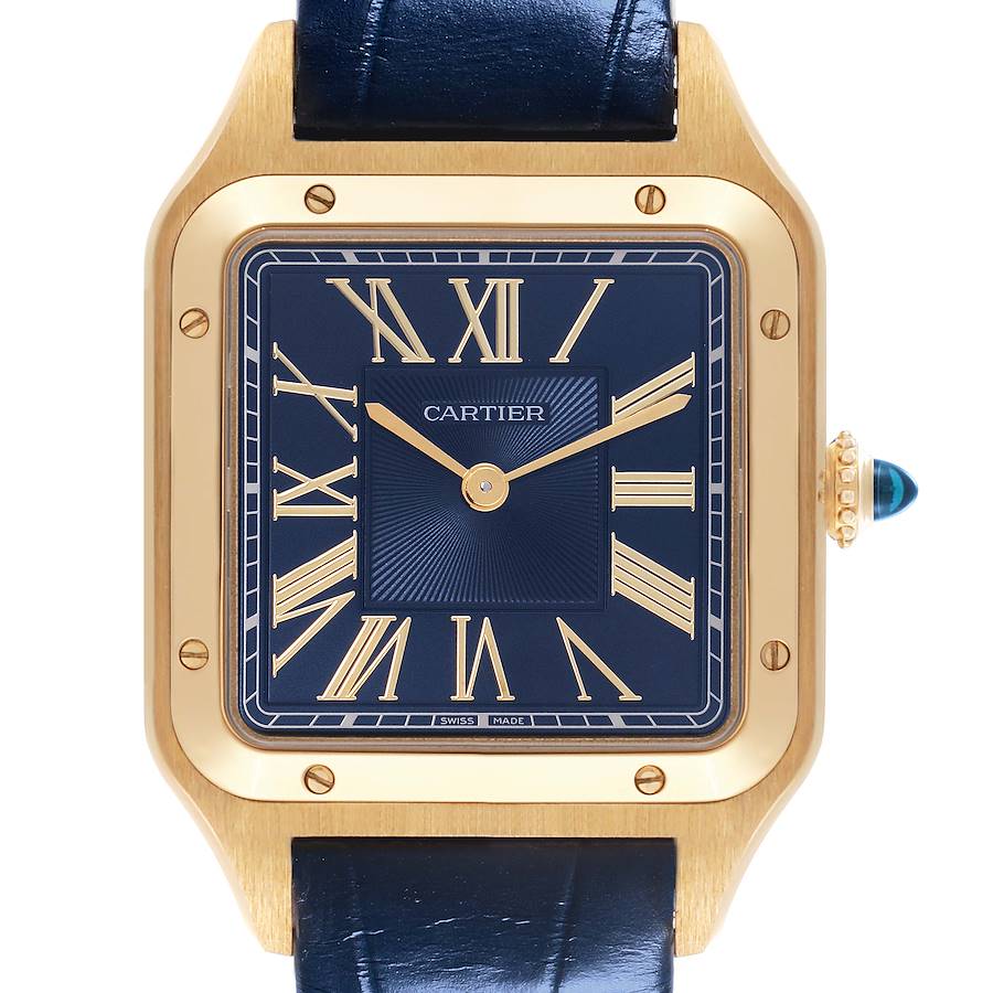 Cartier Santos Dumont Yellow Gold Blue Dial Mens Watch WGSA0077