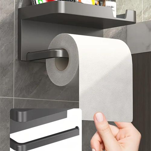 OIPETLUCK Punch-free toilet paper holder, toilet paper roll holder, wall-mounted toilet paper holder, bathroom paper holder with mobile phone holder, self-adhesive wall holder