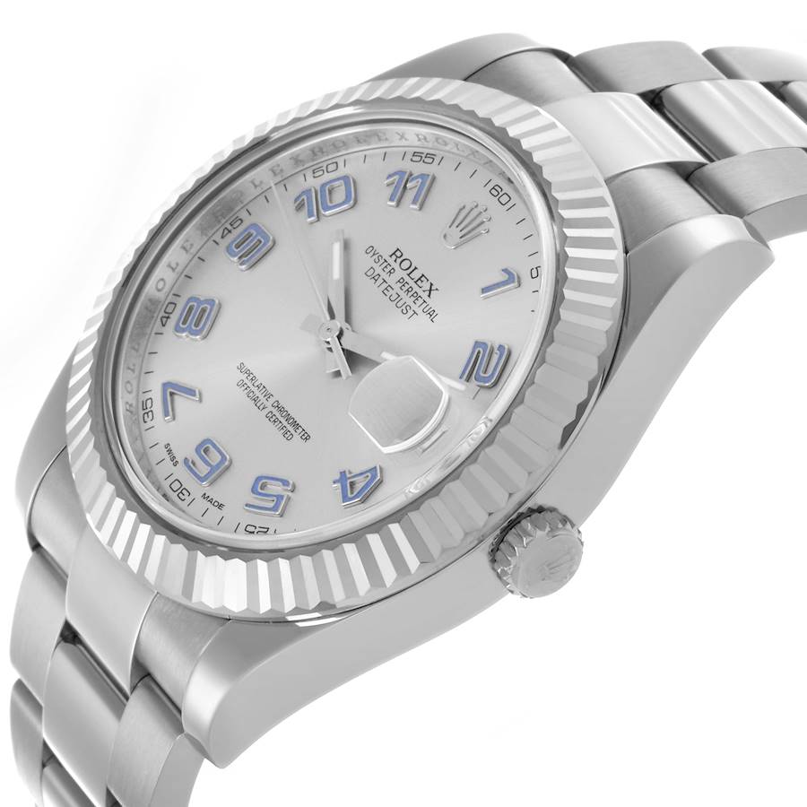 Rolex Datejust II 41 Steel White Gold Blue Numerals Mens Watch 116334