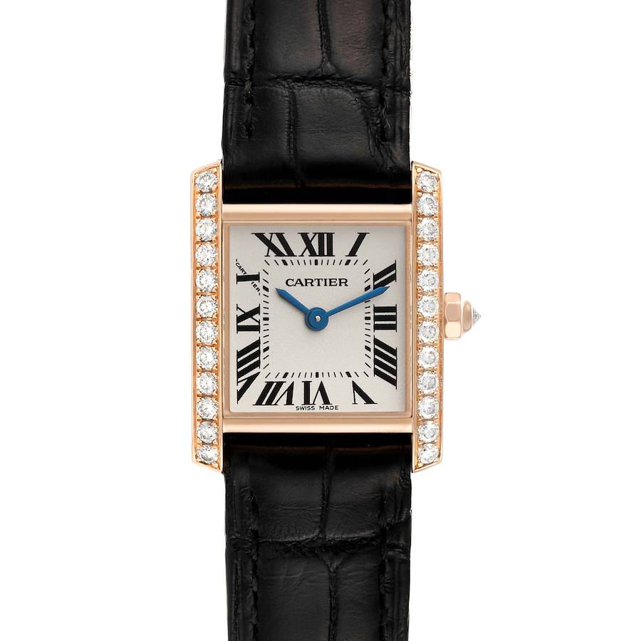 Cartier Tank Francaise Rose Gold Diamond Black Strap Ladies Watch WE104531